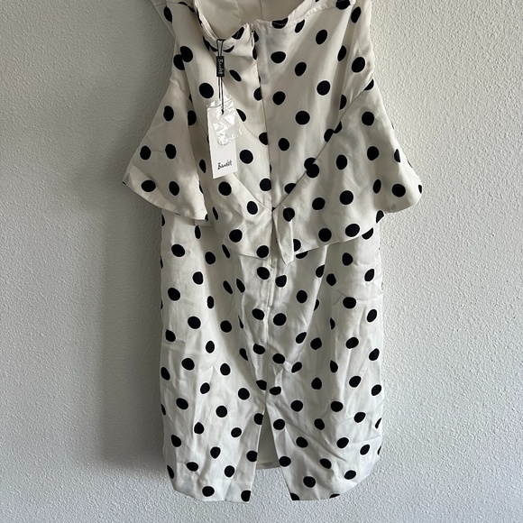 White and Black Polka Dot Bardot Dress - Picture 3 of 5